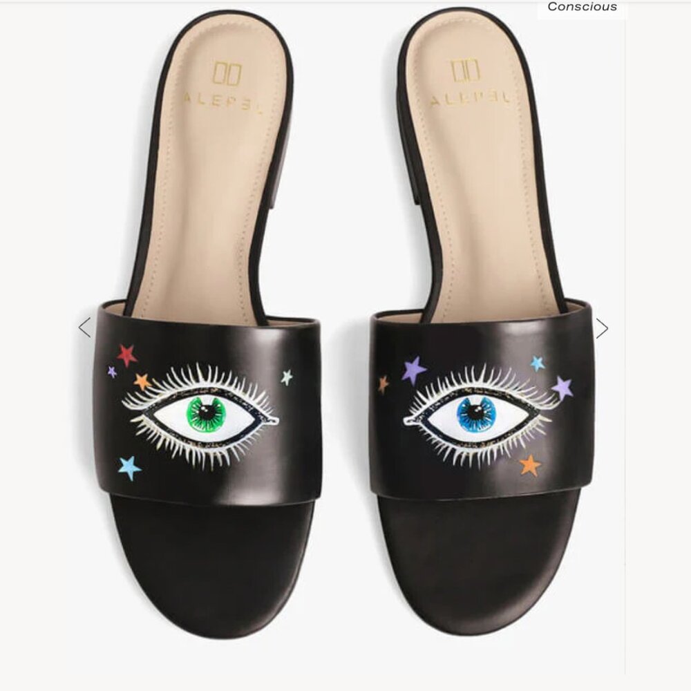 Alepel Hand Painted Stars and Eyes Slide Sandal